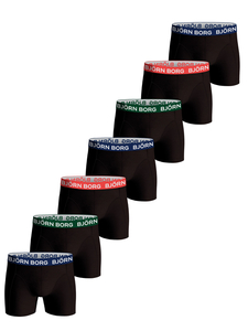 Bjorn Borg Cotton Stretch boxers, heren boxers normale lengte (7-pack), zwart met gekleurde tailleband