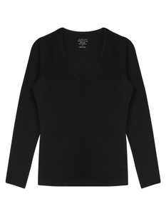 Claesen's dames Basics T-shirt (1-pack), V-hals T-shirt lange mouw, zwart