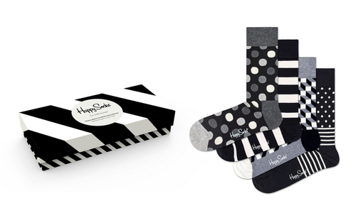 Happy Socks Classic Black & White Socks Gift Set (4-pack), unisex sokken in cadeauverpakking