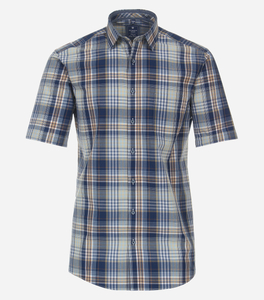 Redmond comfort fit overhemd, korte mouw, popeline, blauw geruit
