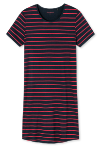 SCHIESSER selected! premium nachthemd, dames zwart-rood gestreept nachthemd met korte mouwen