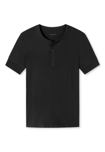 SCHIESSER Retro Rib T-shirt (1-pack), heren shirt korte mouwen dubbelrib biologisch katoen knoopsluiting zwart