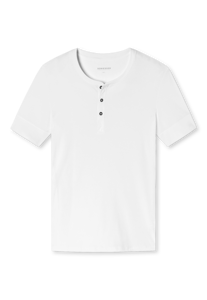SCHIESSER Retro Rib T-shirt (1-pack), heren shirt korte mouwen dubbelrib biologisch katoen knoopsluiting wit