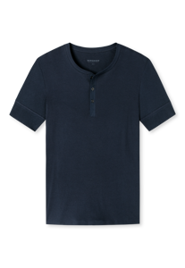 SCHIESSER Retro Rib T-shirt (1-pack), heren shirt korte mouwen dubbelrib biologisch katoen knoopsluiting donkerblauw