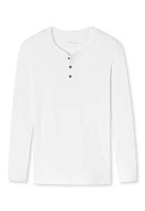 SCHIESSER Retro Rib T-shirt (1-pack), heren shirt lange mouwen dubbelrib biologisch katoen knoopsluiting wit