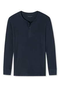SCHIESSER Retro Rib T-shirt (1-pack), heren shirt lange mouwen dubbele rib biologisch katoen knoopsluiting donkerblauw
