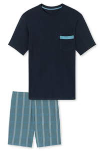 SCHIESSER Comfort Nightwear pyjamaset, heren pyjama short organic cotton ruitjes admiral