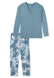 SCHIESSER Modern Nightwear pyjamaset, dames pyjama lange V-hals blauw-grijs