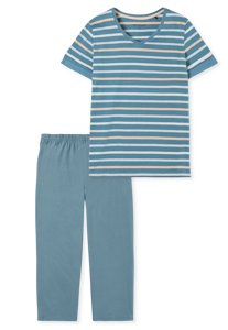 SCHIESSER Casual Essentials pyjamaset, dames pyjama 3/4 lengte blauwgrijs