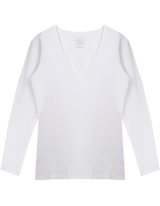 Claesen's dames Basics T-shirt (1-pack), V-hals T-shirt lange mouw, wit