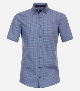 VENTI modern fit overhemd, korte mouw, popeline, blauw geruit