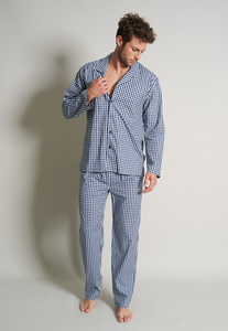 Gotzburg heren pyjama met knoopjes, donkerblauw geruit