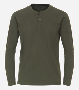 Redmond regular fit T-shirt, lange mouw O-hals met knoopsluiting, groen