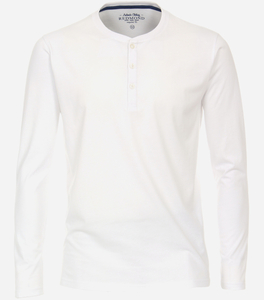 Redmond regular fit T-shirt, lange mouw O-hals met knoopsluiting, wit