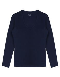 Claesen's dames Basics T-shirt (1-pack), V-hals T-shirt lange mouw, blauw