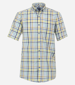 Redmond modern fit overhemd, korte mouw, popeline, blauw geruit