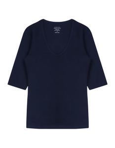 Claesen's dames Basics T-shirt (1-pack), 3/4 mouw V-hals T-shirt, blauw