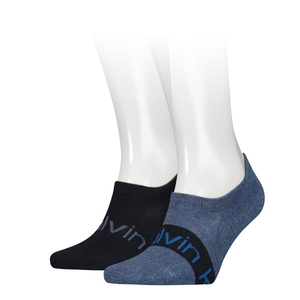 Calvin Klein Footie High Cut Logo Ribbon (2-pack), heren onzichtbare sokken, denim melange dessin