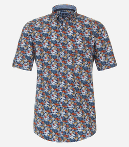 Redmond modern fit overhemd, korte mouw, popeline, blauw dessin