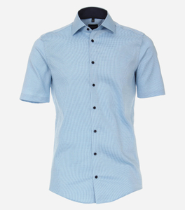 VENTI modern fit overhemd, korte mouw, structuur, turquoise