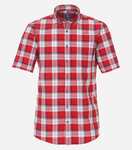 Redmond comfort fit overhemd, korte mouw, popeline, rood geruit