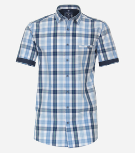 Redmond modern fit overhemd, korte mouw, popeline, blauw geruit