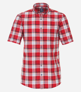 Redmond modern fit overhemd, korte mouw, popeline, rood geruit