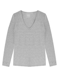 Claesen's dames Basics T-shirt (1-pack), V-hals T-shirt lange mouw, grijs