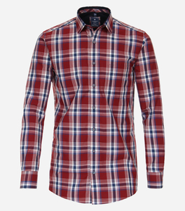 Redmond comfort fit overhemd, popeline, rood geruit