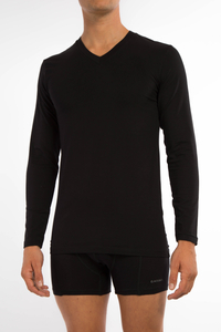 Claesen's Basics T-shirt (1-pack), heren T-shirt V-hals lange mouw, zwart