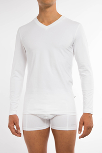 Claesen's Basics T-shirt (1-pack), heren T-shirt V-hals lange mouw, wit