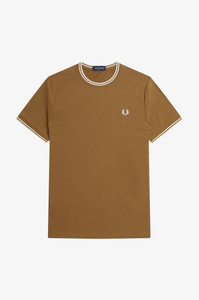 Fred Perry Twin Tipped regular fit T-shirt M1588, korte mouw O-hals, Shaded Stone, bruin