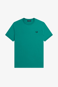 Fred Perry Ringer regular fit T-shirt M3519, korte mouw O-hals, Deep Mint, blauw