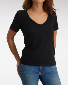Claesen's dames Basics T-shirt (1-pack), loose fit V-hals T-shirt korte mouw, zwart