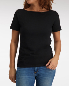 Claesen's dames Basics T-shirt (1-pack), loose fit boothals T-shirt korte mouw, zwart