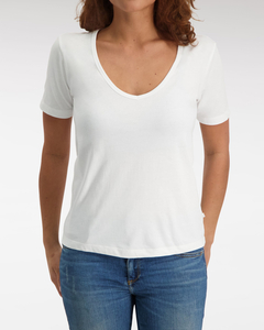 Claesen's dames Basics T-shirt (1-pack), loose fit V-hals T-shirt korte mouw, wit