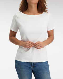 Claesen's dames Basics T-shirt (1-pack), loose fit boothals T-shirt korte mouw, wit