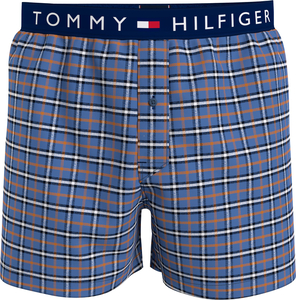 Tommy Hilfiger woven boxer (1-pack), heren boxers wijd katoen, blauw, oranje en wit geruit
