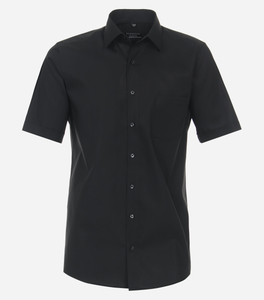 Redmond comfort fit overhemd, korte mouw, popeline, zwart