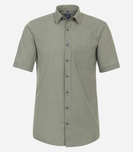 Redmond comfort fit overhemd, korte mouw, popeline, olijfgroen dessin