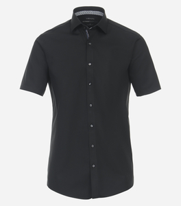 VENTI modern fit overhemd, korte mouw, twill, zwart