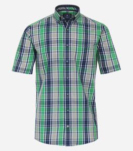 Redmond comfort fit overhemd, korte mouw, popeline, groen geruit