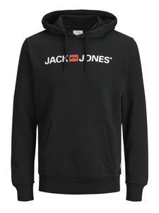 JACK & JONES Corp old logo sweat hood slim fit, heren hoodie katoenmengsel met capuchon, zwart