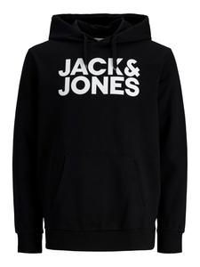 JACK & JONES Corp logo sweat hood regular fit, heren hoodie katoenmengsel met capuchon, zwart grote print