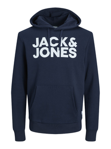 JACK & JONES Corp logo sweat hood regular fit, heren hoodie katoenmengsel met capuchon, blauw grote print