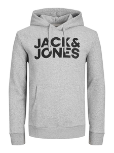 JACK & JONES Corp logo sweat hood regular fit, heren hoodie katoenmengsel met capuchon, lichtgrijs melange grote print