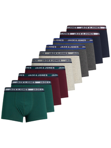 JACK & JONES Jacsolid trunks (10-pack), heren boxers normale lengte, zwart, groen, blauw, donkerrood en grijs