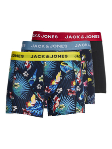 JACK & JONES Jacflower bird trunks (3-pack), heren boxers normale lengte, blauw en zwart