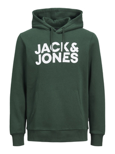 JACK & JONES Corp logo sweat hood regular fit, heren hoodie katoenmengsel met capuchon, groen L printwit