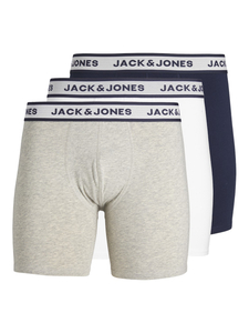 JACK & JONES Jacsolid boxer briefs (3-pack), heren boxers extra lang, lichtgrijs, wit en blauw